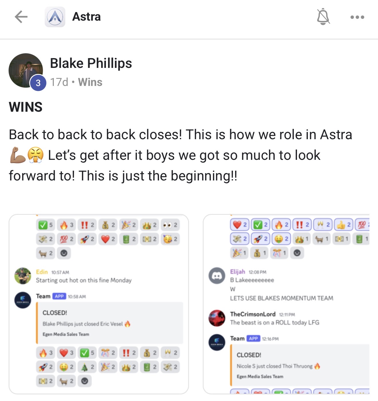 Community member sharing back-to-back closes